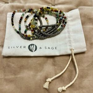 NWOT—Set of 7 Silver & Sage Beaded Bracelets